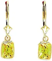 [JewelryWeb] 14k Yellow Gold November Yellow CZ Emerald-Cut Leverback Earrings 25x6mm Stud Earring for Women