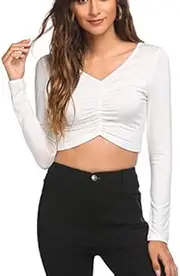 [UNibelle] Women's Crop Tops Sports Shirt Long Sleeve Crop Top White M, White, M