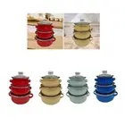 3Pcs Enamel Stock Pots Enamel Stockpot Soup Pot for Instant Noodles Stackable