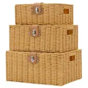 Wicker Storage Baskets with Lids, Set of 3 Decorative Storage Boxes For Organ...