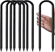 6Pcs12 Inch/30cm Rebar Ground Tent Stakes Galvanised Ground Anchor, Tent Pegs, Ground Anchor, Ground Pegs, Tent Nails, Building Anchor, U-Shaped for Fence, Tents, Canopies, Swing, Trampoline-Black