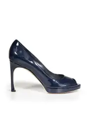 Navy Patent Leather Peep Toe Heels
