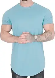 [Zylphorix] Men Sports Casual Exercise Shirts Cotton Loose Short Sleeve T-Shirt Muscle Man Classic Sport Training Pullover Tops, Sky Blue, XX-Large