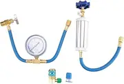 Justivana Air Conditioner A/C Oil Injector Tool R134A Low Side Quick with Gauge Refrigerant Inflation Hose R12 R134A Adapter