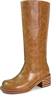 [VBDB] Women's Knee High Boots Square Toe Chunky Block Heel Long Boots for Women Comfortable Low Heel Womens Boots