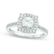 0.75 CT. T.W. Natural Diamond Cushion-Shaped Frame Antique Vintage-Style Engagement Ring in Solid 14K White Gold (I/I2)