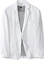 Men's Cotton Linen Blazers Loose Fit Lightweight Button Down Sport Coats Lapel One Button Casual Suit Jacket