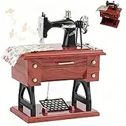 Vintage Sewing Machine Music Box – Mini Treadle Sewing Hand-Cranked Mechanical Melody Box, Retro Home Decor Gift Seamstresses-Wind-Up Design(brown-L)