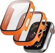 [HIDOOING] 2 Pack Hard PC Case for Apple Watch Series 9/8/7 Screen Protector 41mm, with 9H Tempered Glass Screen Protector, Full Protective Cover for iWatch Ultra Accessories 41mm, Orange