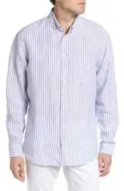 New Brax Men's Daniel Stripe 100% Linen Button-Up Shirt Blue White Size 5XL