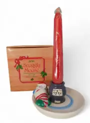 NOS Avon 1983 Snuggly Mouse Ceramic Christmas Taper Candle Holder Original Box