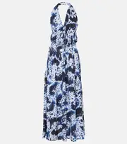 [Dries Van Noten] Dries Van Noten Printed halterneck maxi dress AU 10 blue