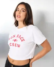 [Fox] Fox Women's Race Crew Short Sleeve Baby T-Shirt in White Size Small S White