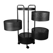 4 Tier Round Storage Trolley Cart Kitchen Steel Rack Shelf Organizer Space Saver Black
