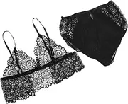 [LIGIGWASH] 1Set Lace for Ladies and Bikini Panty Elegant Transparent Bodysuit for Nightwear Honeymoon and Special Occasions Black