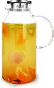 Glass Pitcher with Lid 2.6 Liter/88 OZ Water Pitcher with Lid and Handle Carafe