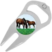 Brown Horses Golf Ball Marker Divot Repair Tool Bottle Opener