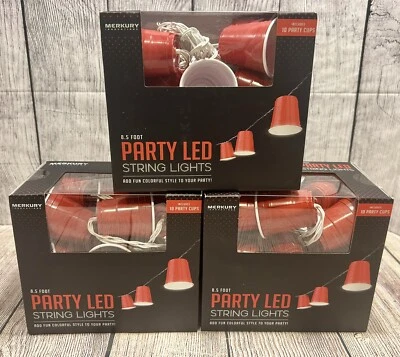 30 Red Cup Party Lights Battery Operated String (10) Per Strand Mini Cups LED