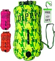 DIPPY Tow Floats for Open Water Swimming | 28L Swim Buoy Open Water Swimming Float | Waterproof Swimming Buoy | Tow Float Dry Bag | Wild Swimming Float | Wild Swimming Accessories (Green Cammo)