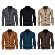 Men Sweater Coat Argyle Lapel V-neck Business Warm Button Knitted Cardigan M=3XL