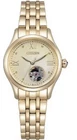 Citizen Skeleton Dial Gold Tone Automatic Ladies Watch PR1043-80P