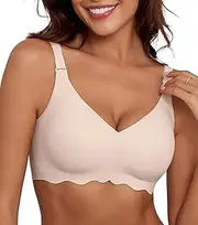 [Xcutting] Scalloped Womens Bras No Underwire Seamless Bra V Neck Lace Floral Wireless Bralette with Bra Extender