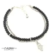 Anklet Double Layer Gemstones Crystal Chain Hamsa Hand Clover Bohemian Gypsy