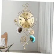 Elegant Metal Wall Clock with Silent Round dial and Gold and Blue Leaves,