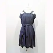 ZAC POSEN | $1675 NWT Navy Grecian Silk Cold Shoulder Pleated Day Dress– Size 08
