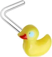 [Pierced Owl] 20GA 316L Stainless Steel Yellow Rubber Ducky L-Bend Nose Stud, 20ga, Metal, no gemstone