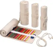 36/48/72 Slots Colored Pencil Wrap Pencils Roll Holder Coloring Pencils Organizer Holder Colored Pen Paint Brush Storage Pouch Portable for Artist Student (Natural Color, 72 Slots)