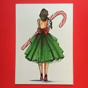(3) feminine fashion MELSY xmas cards - CANDY CANE WISHES mistletoe kisses - NEW