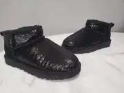 NEW NO BOX UGG W Classic Ultra Mini Mirror Ball Black Short Bootie Slip On Sz 6