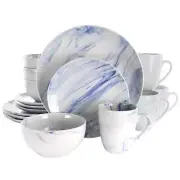 Elama Fine Marble 16 Pc Round Stoneware Dinnerware Set For 4 in Blue and White