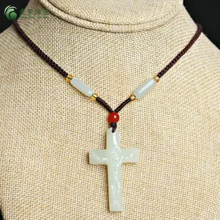 天然新疆和田玉白玉十字架吊墜耶穌基督信物男女款掛件玉項鏈飾品