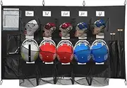 JBCLUB Baseball Helmet Organizer for Dugout, Hanging Helmets Bag for Baseball Softball Team, Hold 15 Player Helmets Name Cards Gloves 4 Bats and Roster Line Up
