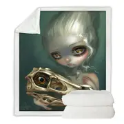 Cool Dark Art Girl Holds Resurrected Velociraptor Throw Blanket