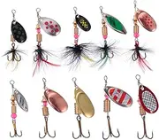 JOINPAYA Fishing Kit 10pcs Spinnerbait Lures Bright Sequin Baits for Bass Trout Walleye Perch Crappie