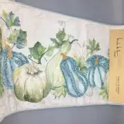 Nicole Miller Beaded Pumpkins Gourds Table Runner Blue Green Fall Decor 16x72