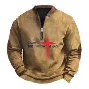Men's Sweatshirt Quarter Zip Sweatshirt Black White Red Brown Gray Half Zip Color Block Cross Half Zip Print Sports Outdoor Daily Holiday Polyester Vintage St