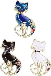 [Generic] Cute Cat Black White Blue Enamel Brooch Pin for Women Best Dainty Animal Kitten Friendship Brooches Lapel Pins Dress Clothes Accessories for Christmas