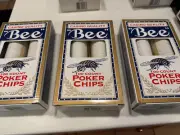 Vintage "BEE" Casino Quality 100 Count All White Poker Chips ( 3 New - Open Box)