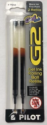 Pilot G2 Black Fine Point Gel Ink Rolling Ball Refills Pack of 2 - 77240 - New