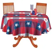 Collections Etc Stars Checkered Plaid Patriotic Tablecloth Round