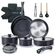 Ceramic Nonstick Cookware Set 19 Piece with Detachable Handle Induction Dishw...