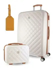 [PIERRE CARDIN] Metro Large Hard Shell with Mini Beauty Case Set + Assorted Leather Tag in White