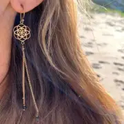 Seed Of Life sacred geometry Earrings brass chain & Lava Stone