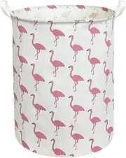 CLOCOR Collapsible Round Storage Bin /Large Storage Basket/Clothes Laundry Hamper/Toy Books Holder (White flamingo)