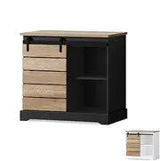 ALFORDSON Buffet Sideboard, Cupboard Cabinet with 2 Shelves and 1 Wooden Sliding Door, Pantry Organiser for Kitchen, Hallway, Living Room and Bedroom, Black & Wood