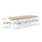 Austin Outdoor 2.2m-3m Extension Dining Set with Light Oak Aluminium and 10 Santorini Chairs - Outdoor Aluminium Dining Settings